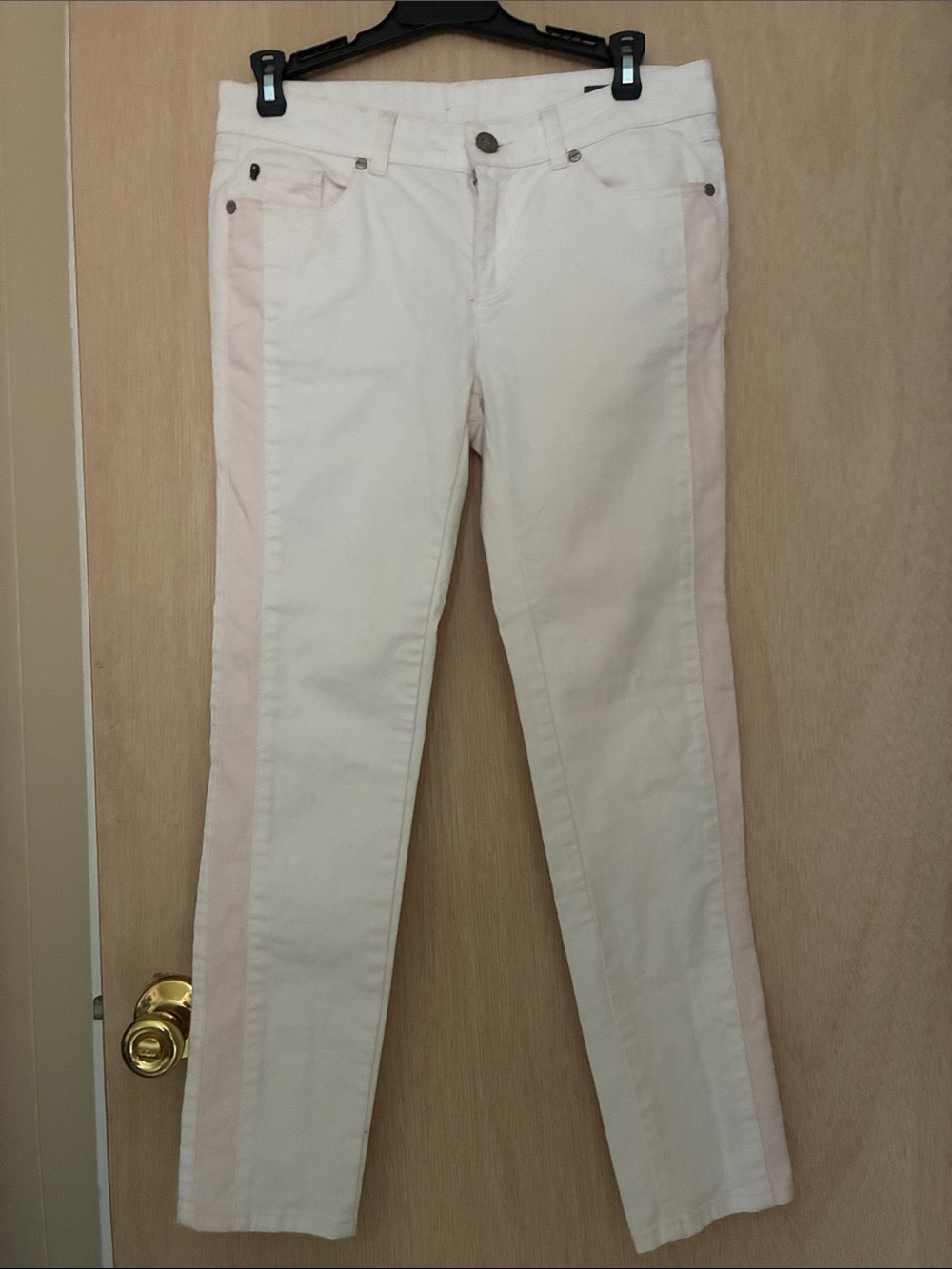 Alexander McQueen Women’s White Jeans with Pale Pink Side Stripe